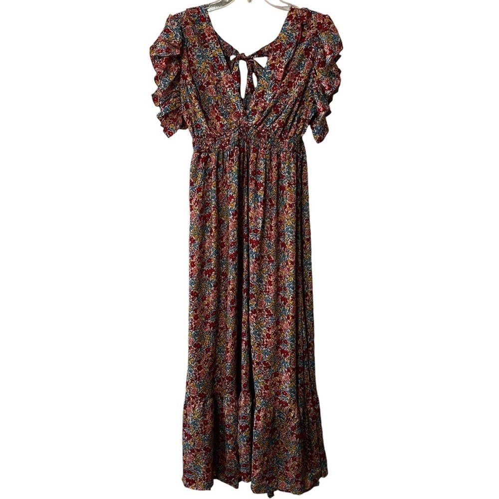 Gold & Silver Paris Ditzy Floral  Flutter Sleeves Smocked Waist Coquette 12